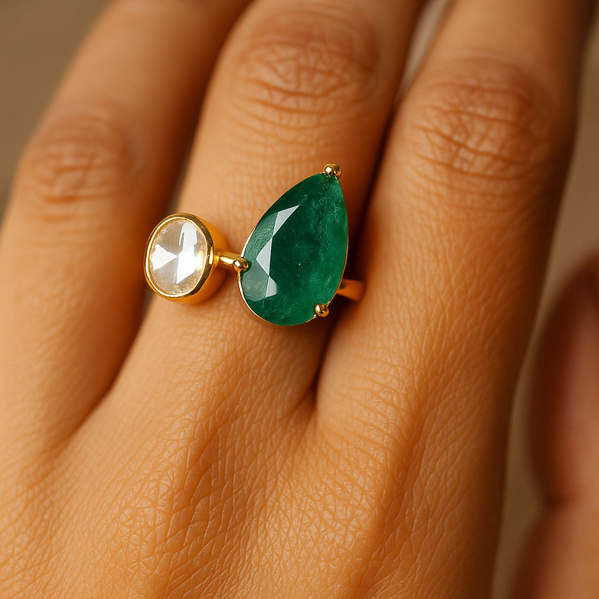 Royal Duo Polki Ring | 925 Silver 18K Gold Plated Jewellery