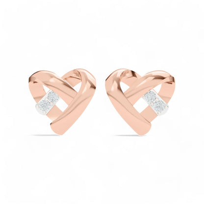 silver rose gold plated heart shaped earrings with embedded CZ on a white background