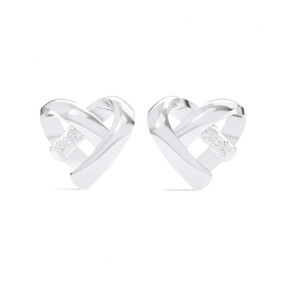Pair of silver heart-shaped earrings on a white background