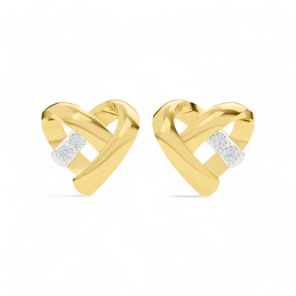 silver Gold plated heart-shaped earrings with diamond accents on a white background