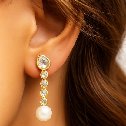 Raindrop Elegance Polki Earring | 925 Silver 18k Gold Plated Jewellery