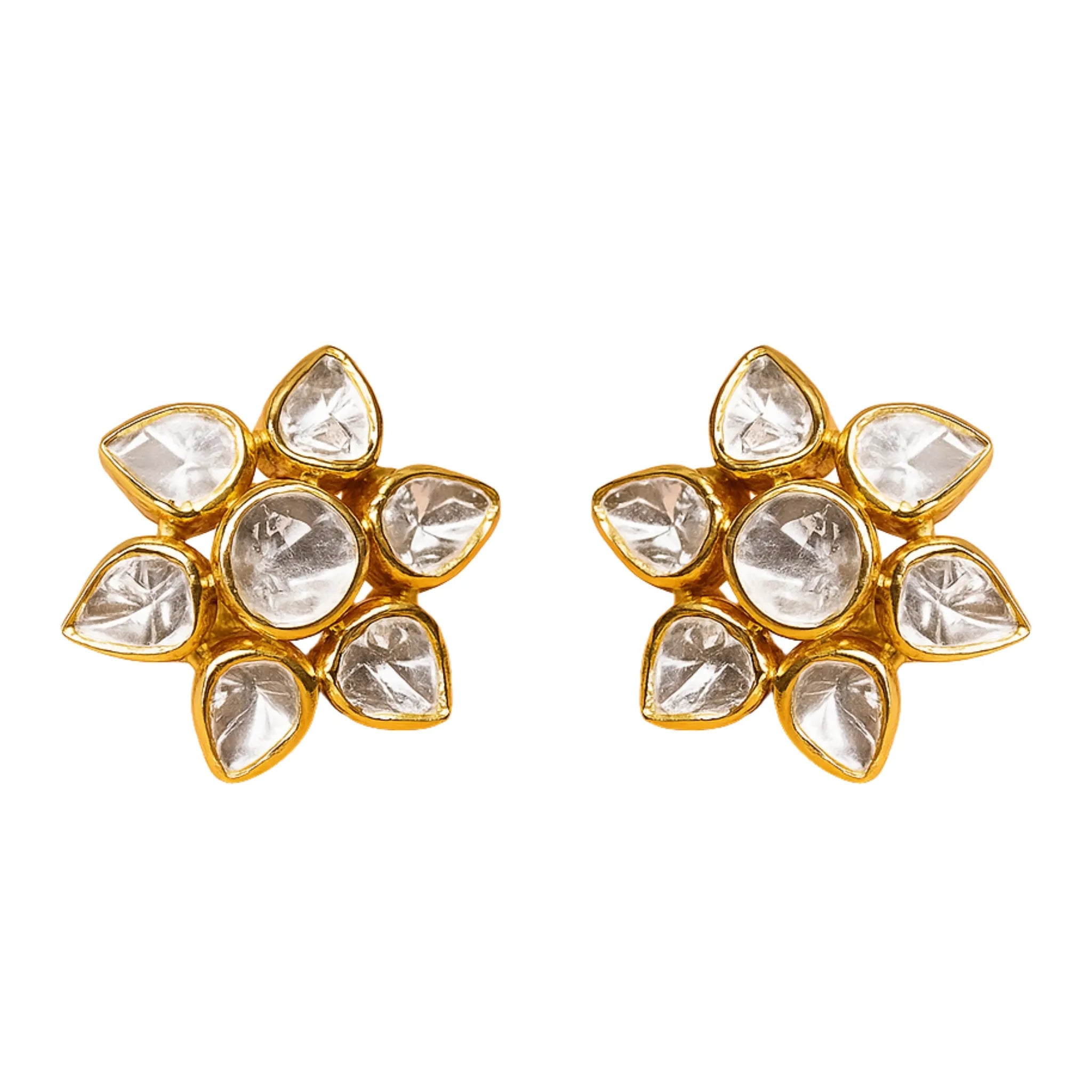Golden Flora Polki Earring | 925 Silver 18k Gold Plated Jewellery