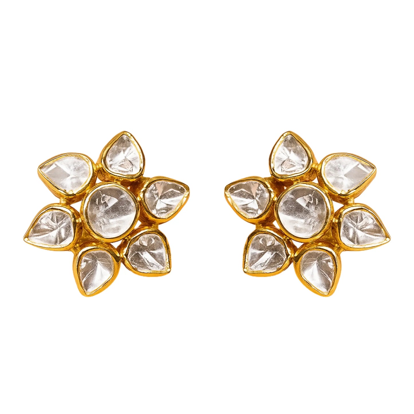 Golden Flora Polki Earring | 925 Silver 18k Gold Plated Jewellery