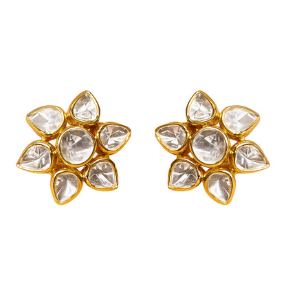 Golden Flora Polki Earring | 925 Silver 18k Gold Plated Jewellery