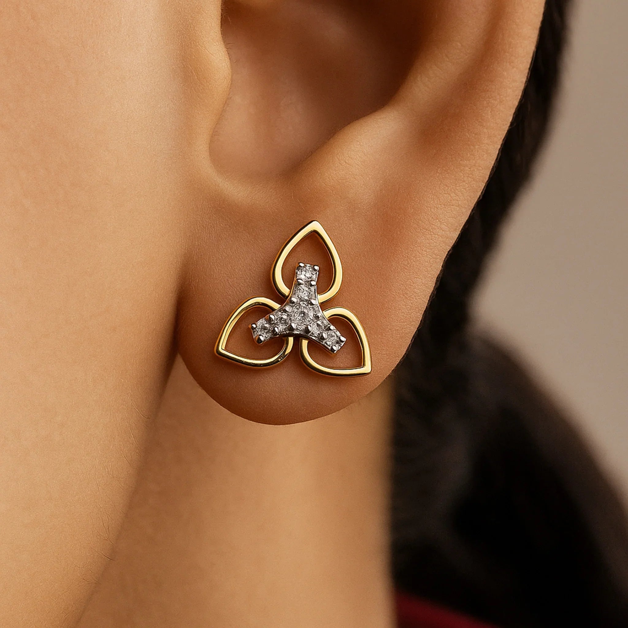 Trinity Heart Motif Earrings | 925 Silver 18k Gold Plated Jewellery