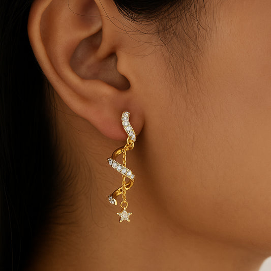Shimmering Swirl Star Earrings | 925 Silver Earring 18k Gold Plated