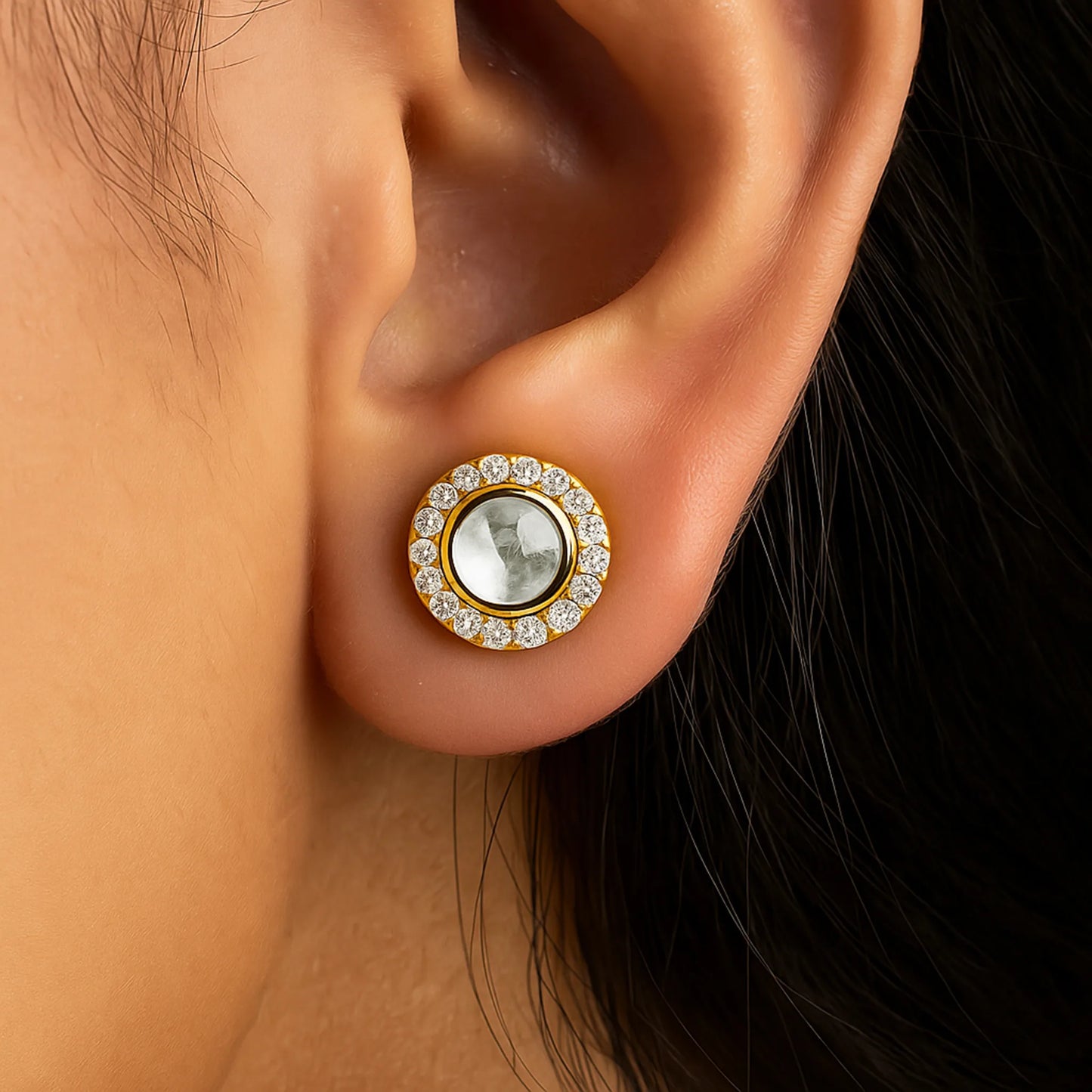 Radiant Orbit Polki Earring | 925 Silver 18k Gold Plated Jewellery