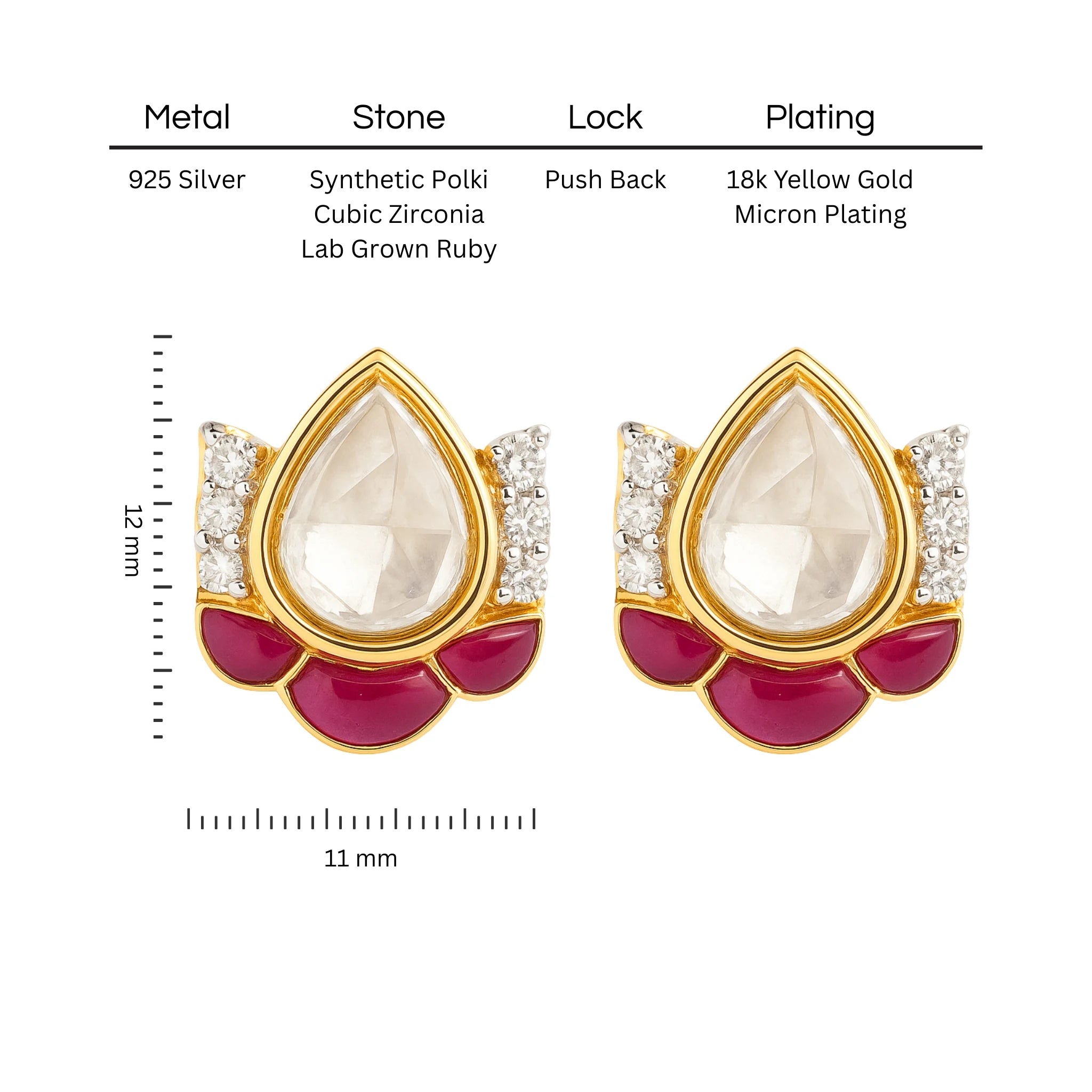 Ruby Lotus Polki Earring | 925 Silver 18k Gold Plated Jewellery